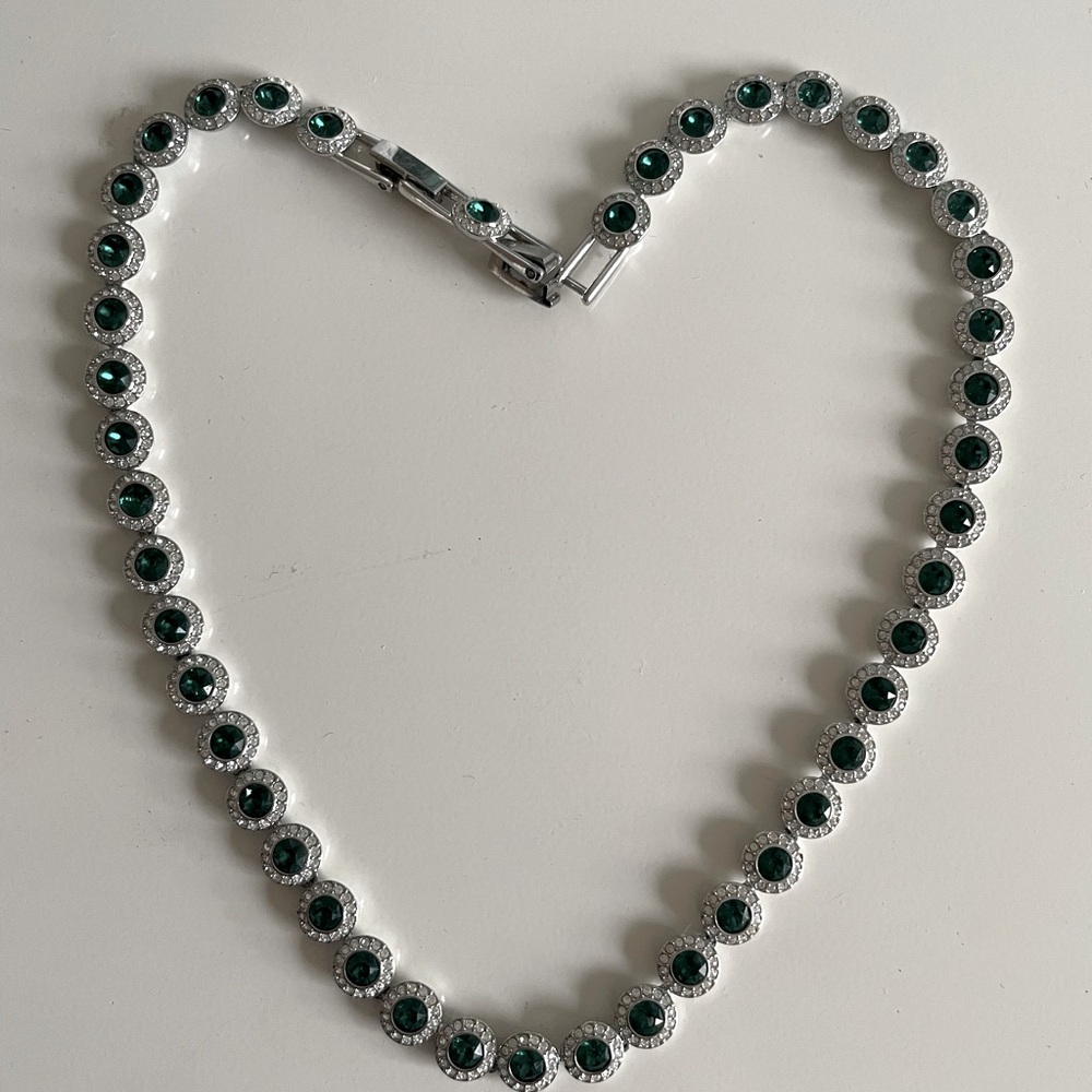 Green and white Swarovski necklace.